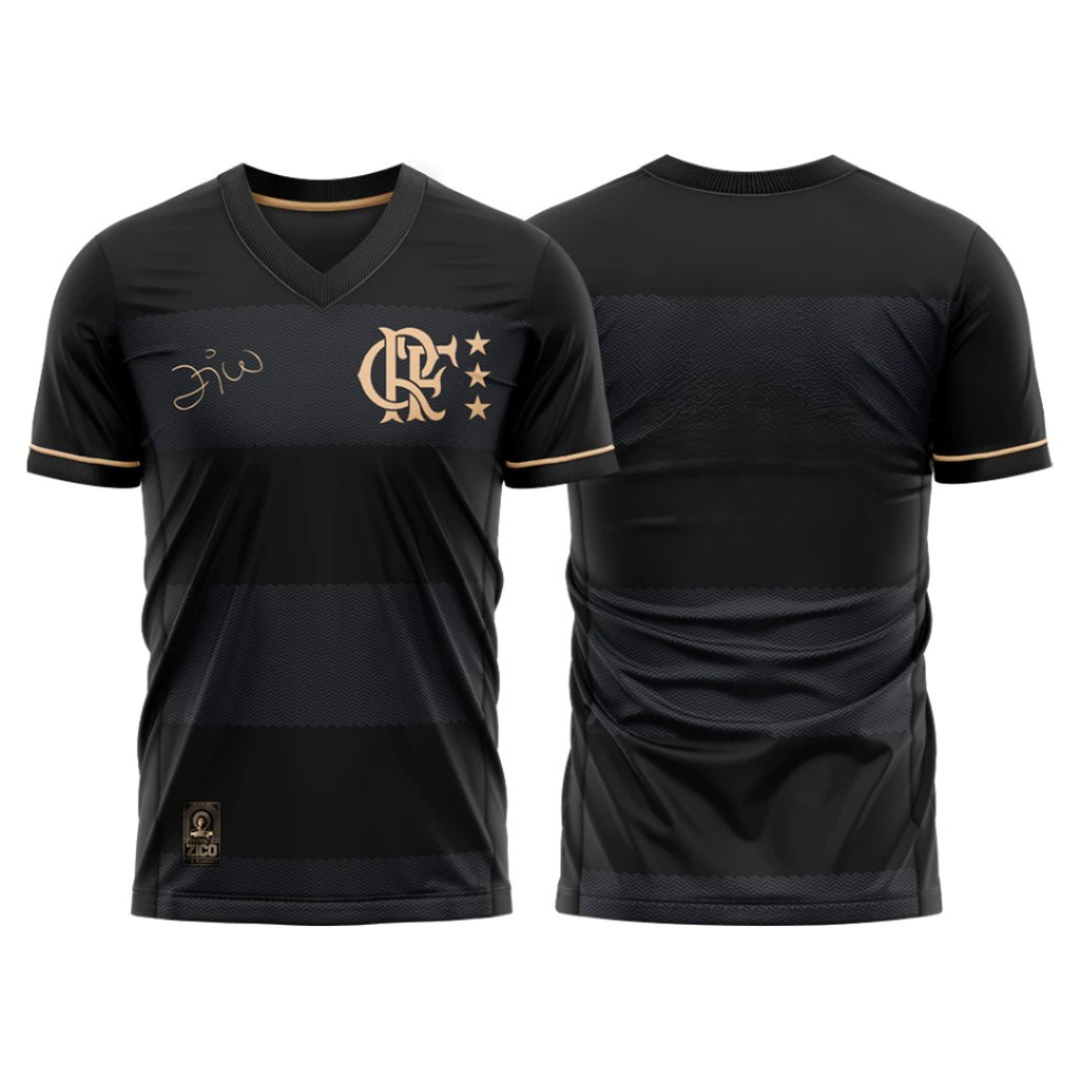 Jersey Flamengo Zico 1981 Black and Gold Retro Men